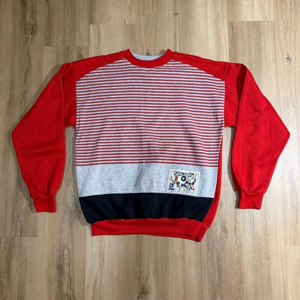 Vintage Spalding Red Gray Pullover Sweatshirt Sz L Tall Oversized Boxy Blokecore